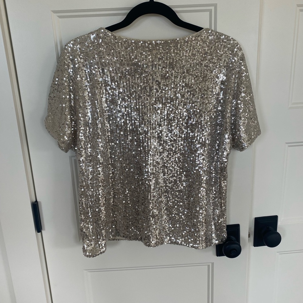 NWT H&M Glittering Sequin Short Sleeve Top - Silver